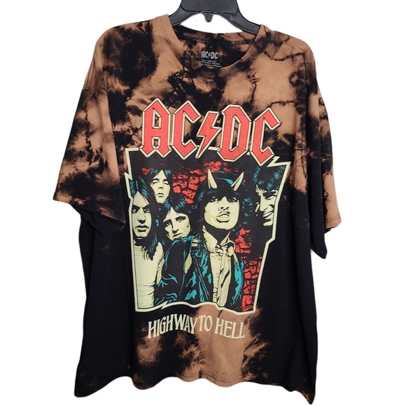AC/DC Other - AC/DC Bleached Tie Dye Unisex Tshirt Highway To Hell Graphic Tee Size 3XL